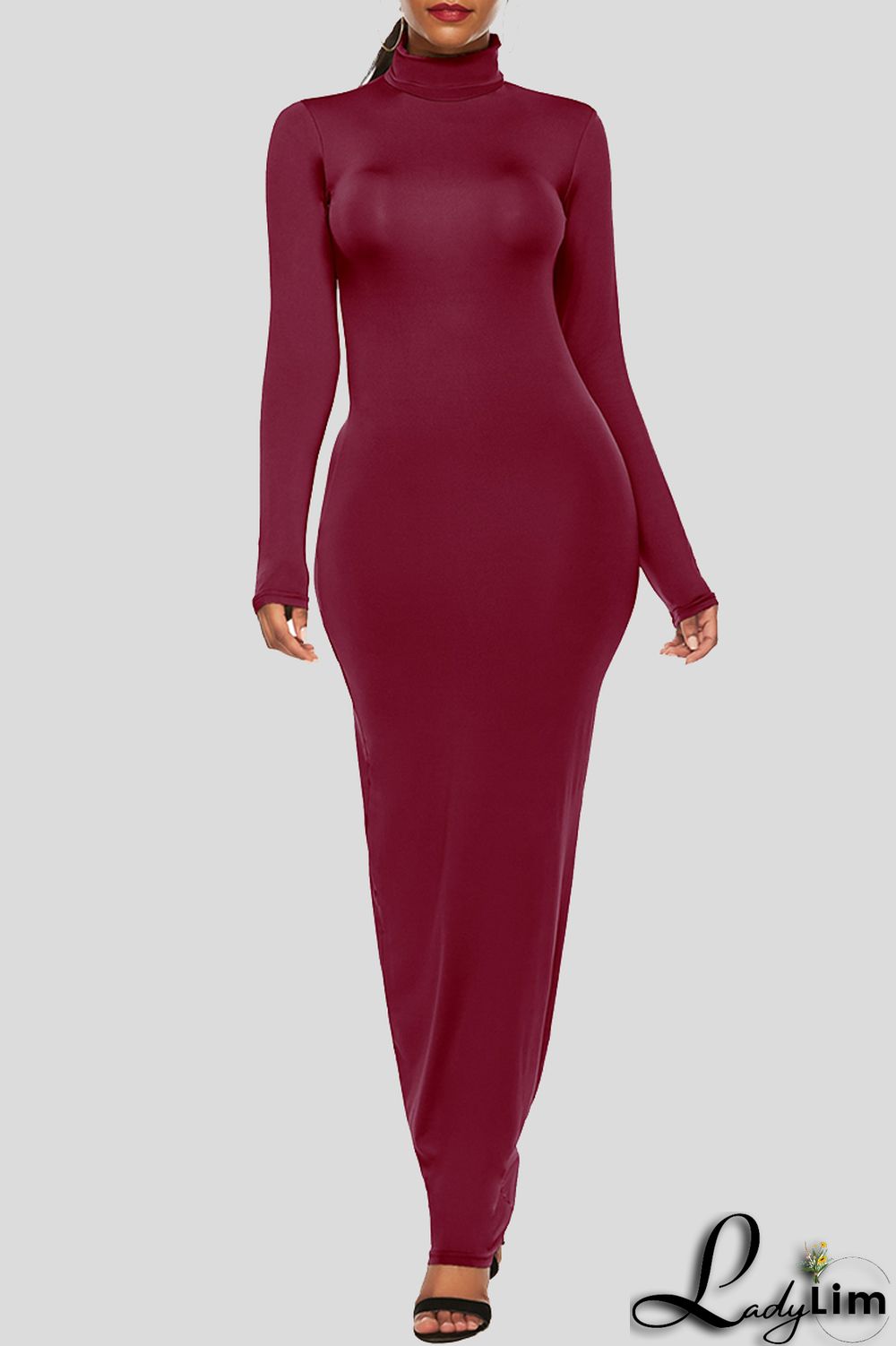 Black Fashion Casual Solid Basic Turtleneck Long Sleeve Dresses