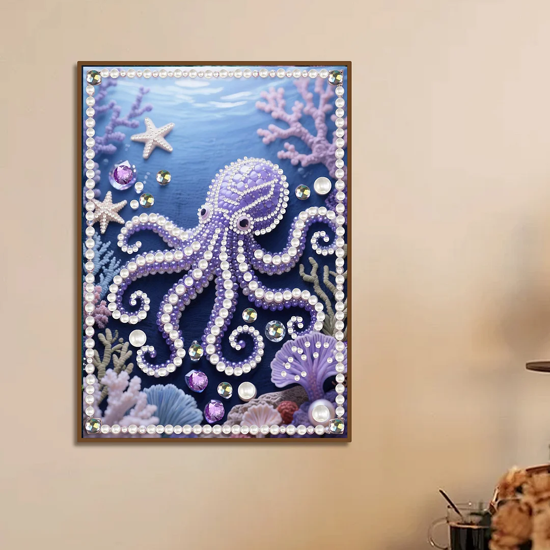 Octopus Special Shaped 5D DIY Partial Drill Pearl Gem Diamond Art Painting Kit for Adults Beginners Home Decor Art Craft Pearl Diamond Painting 30x40cm