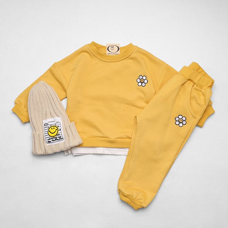 Baby Embroidered Smile Sunflower Sweatshirt & Pants Set
