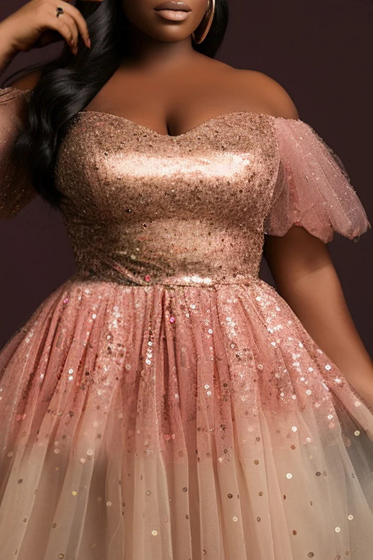 Xpluswear Design Plus Size Cocktail Party Pink Elegant Off The Shoulder Short Sleeve Tulle Mini Dresses [Pre-Order]
