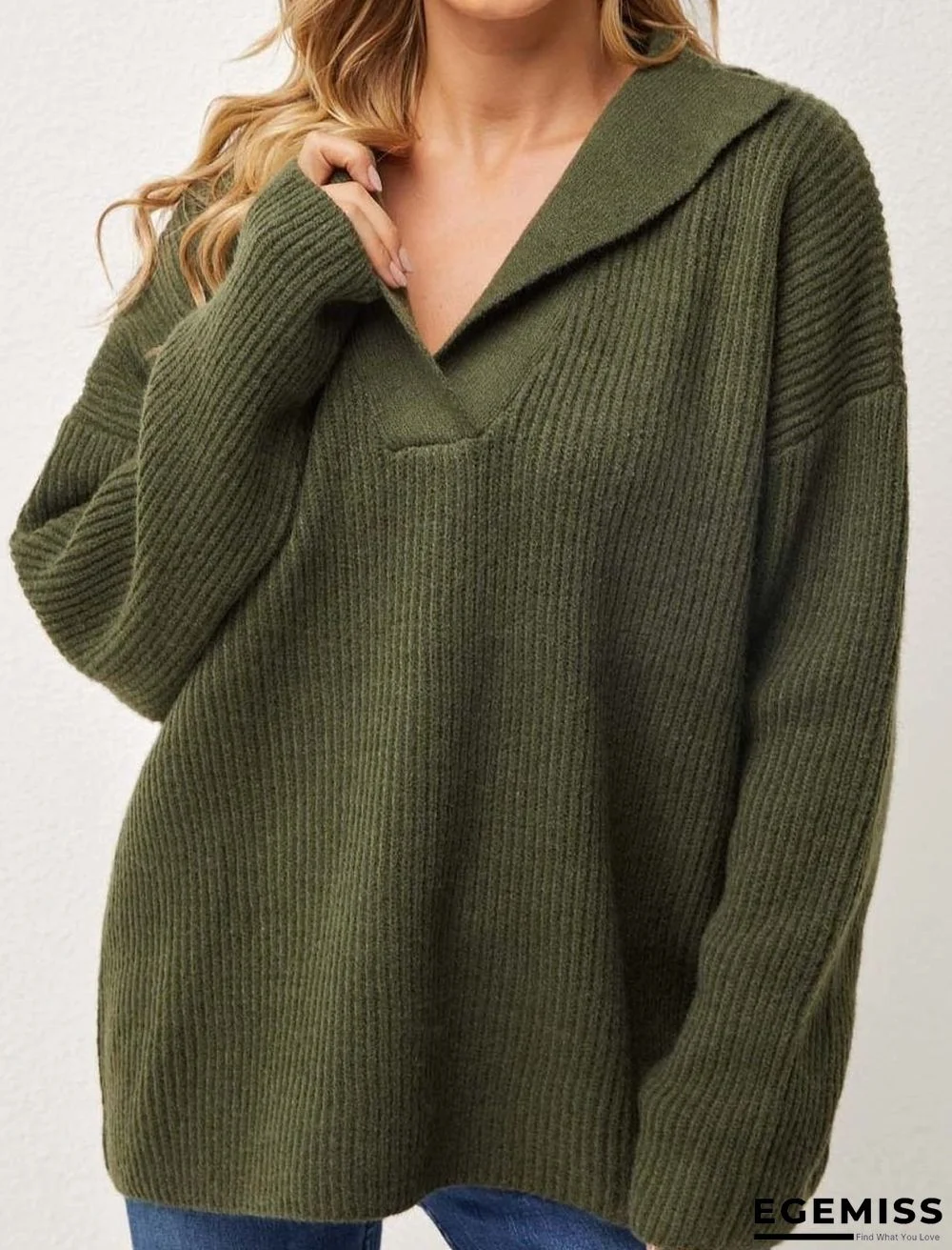 Casual Solid Color V Neck Long Sleeves Sweater | EGEMISS