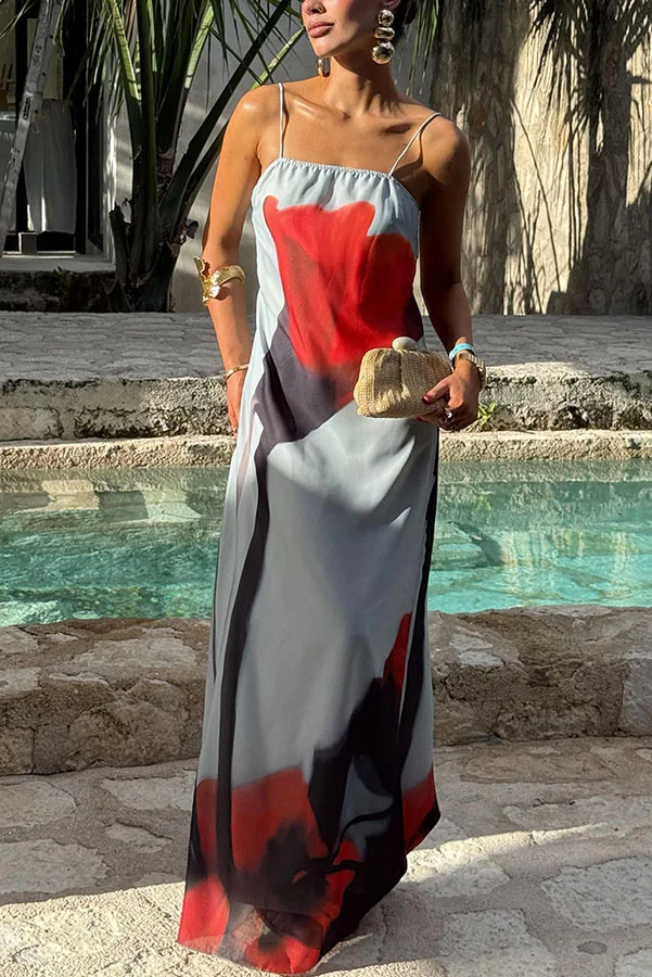 Perfect Days Floral Print Square Neck Slip Loose Maxi Dress