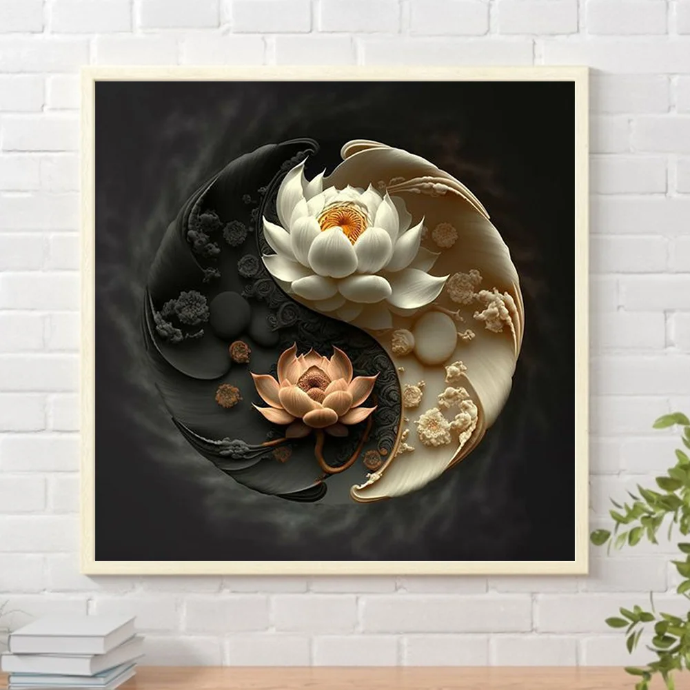 Diamond Painting - Full Round Drill - Ying Yang Flower(30*30cm)