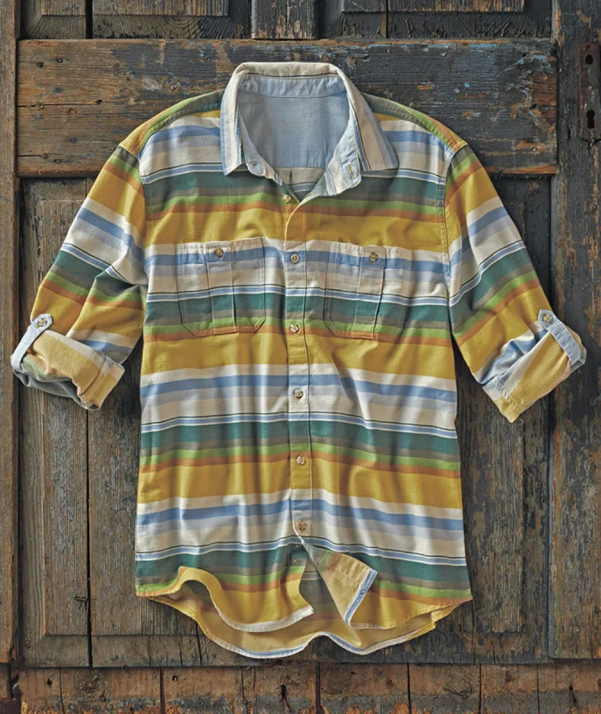 Striped men's multicolor cotton linen shirt