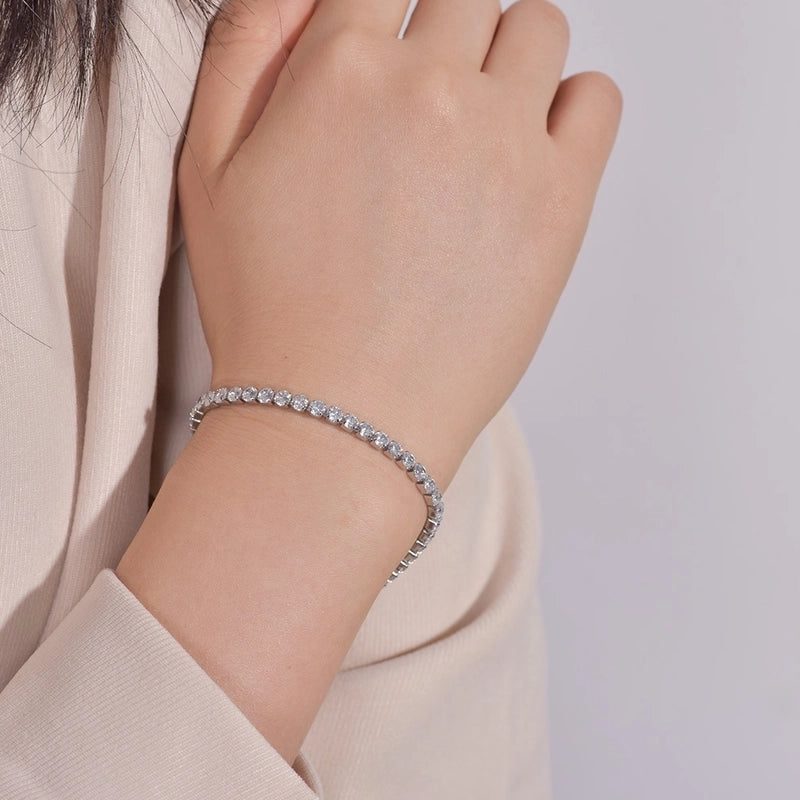 Affordable Luxury Style Geometric 304 Stainless Steel Zircon Tennis Bracelet In Bulk