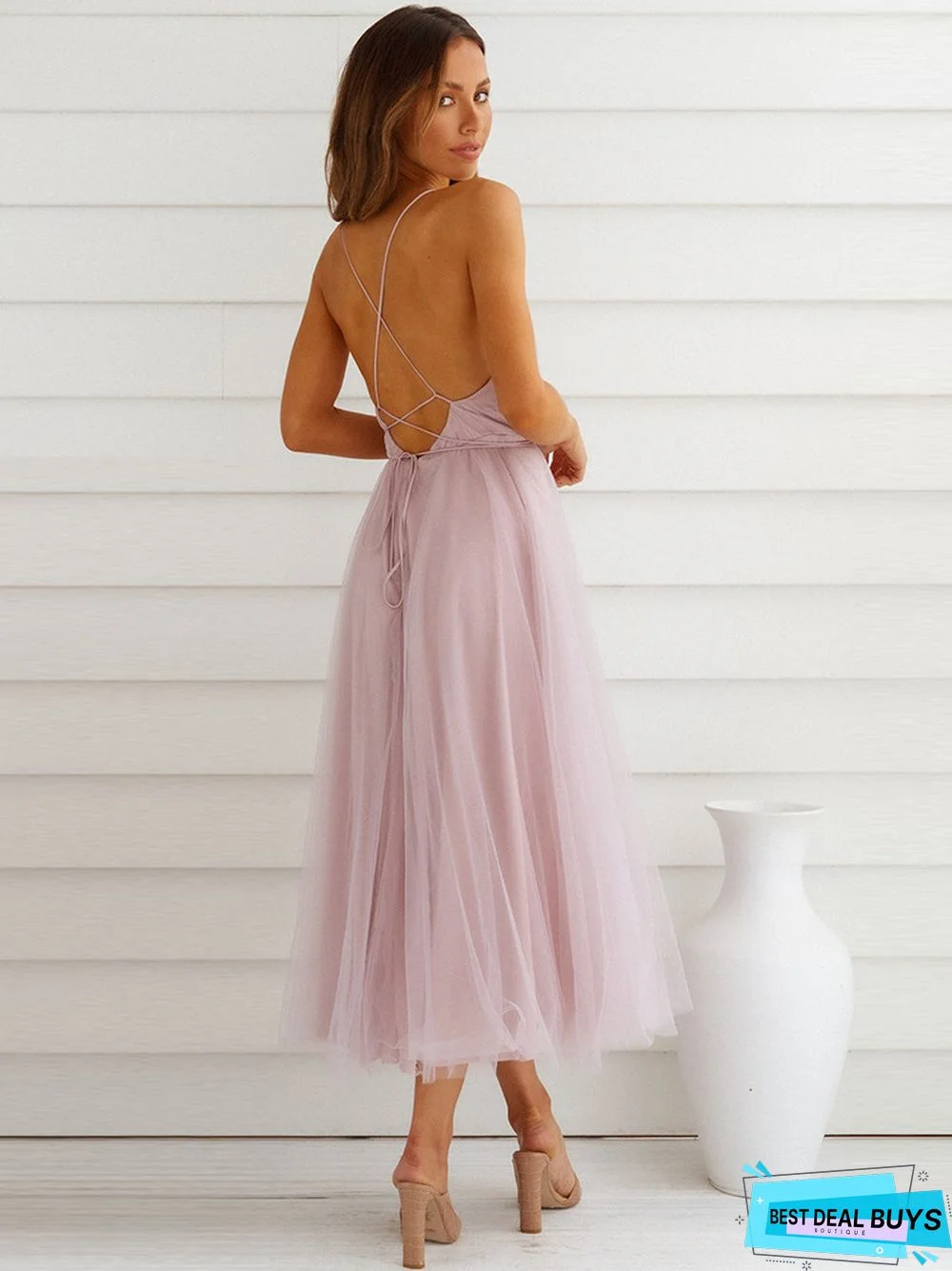 Women's New Summer Sexy Mesh Skirt V-Neck Elegant Dress