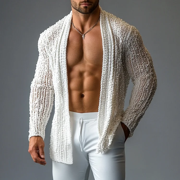 Okaywear Hollow Out Knitted Sequins Long Sleeve Cardigan Okaywear