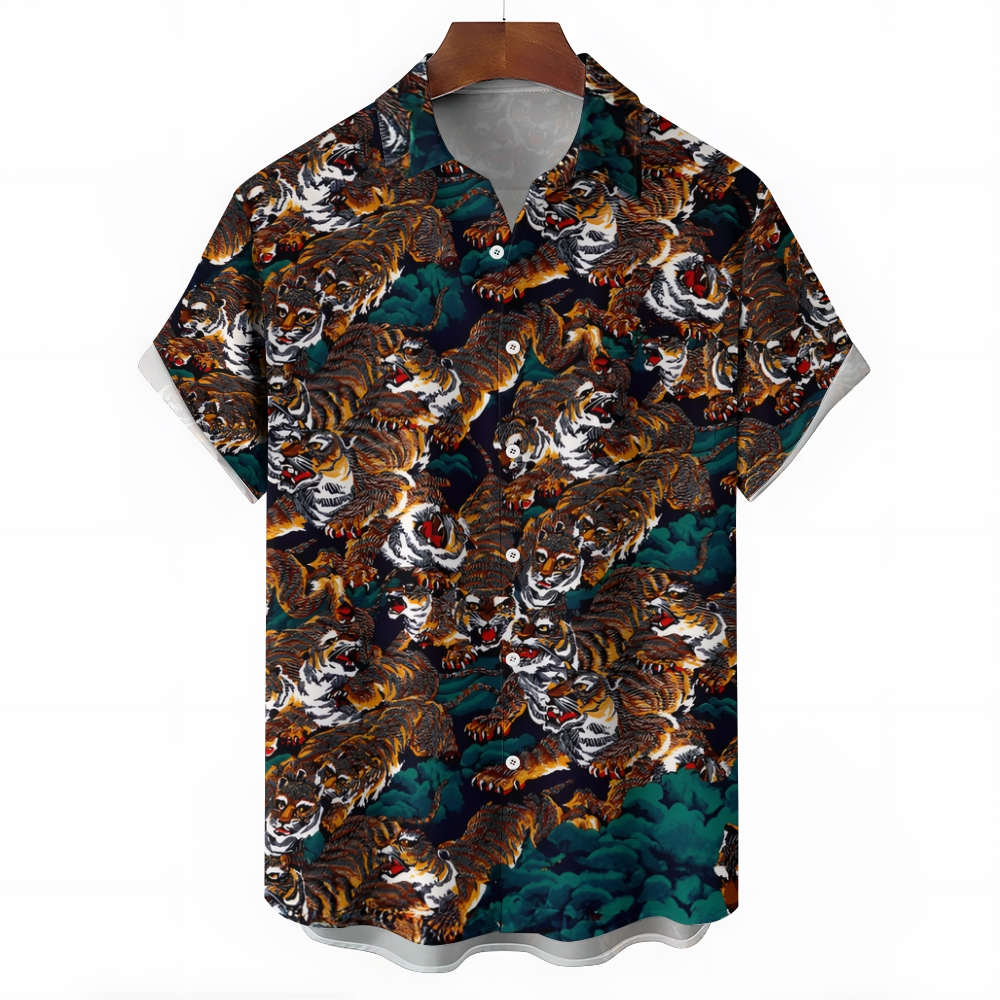Tiger Crowd Series - Retro Wilderness Art Design Hawaiian Shirt