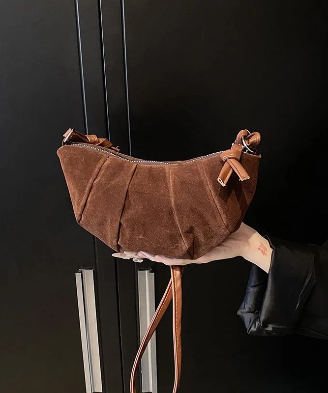 Chic Coffee Wrinkled Patchwork Suede Hobo Bag