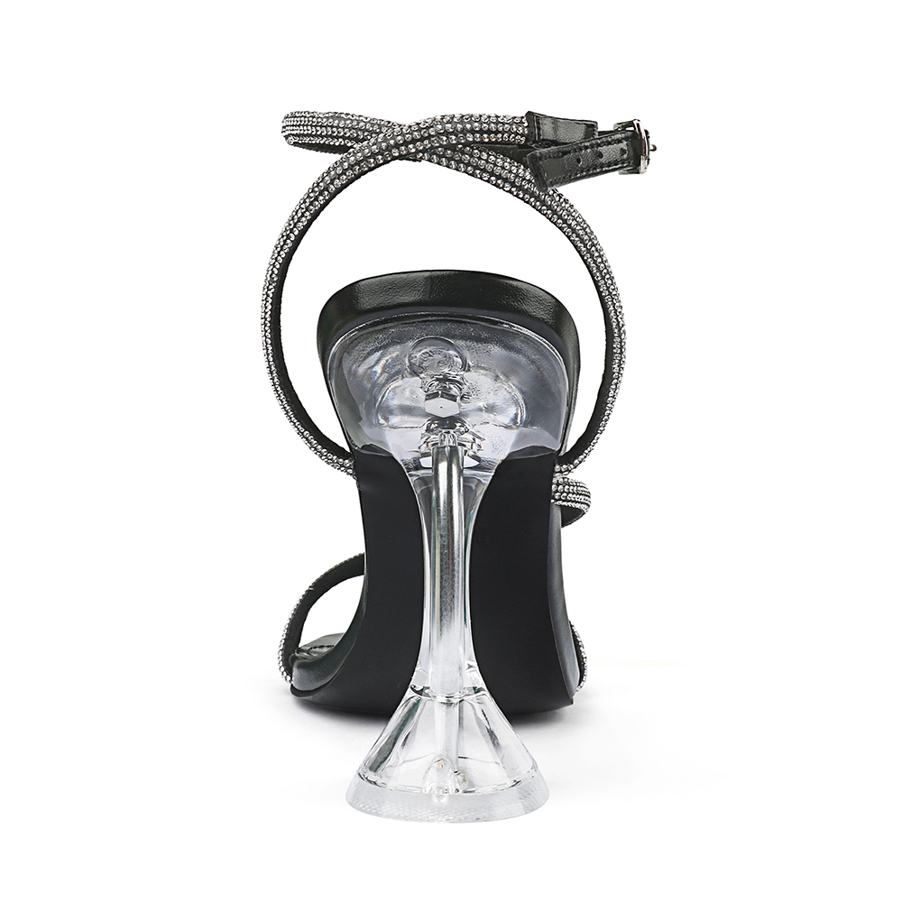 95mm/3.74 inch Women's Rhinestone High Heels Crystal Strappy Heels Square Toe Sandals for Dating Party