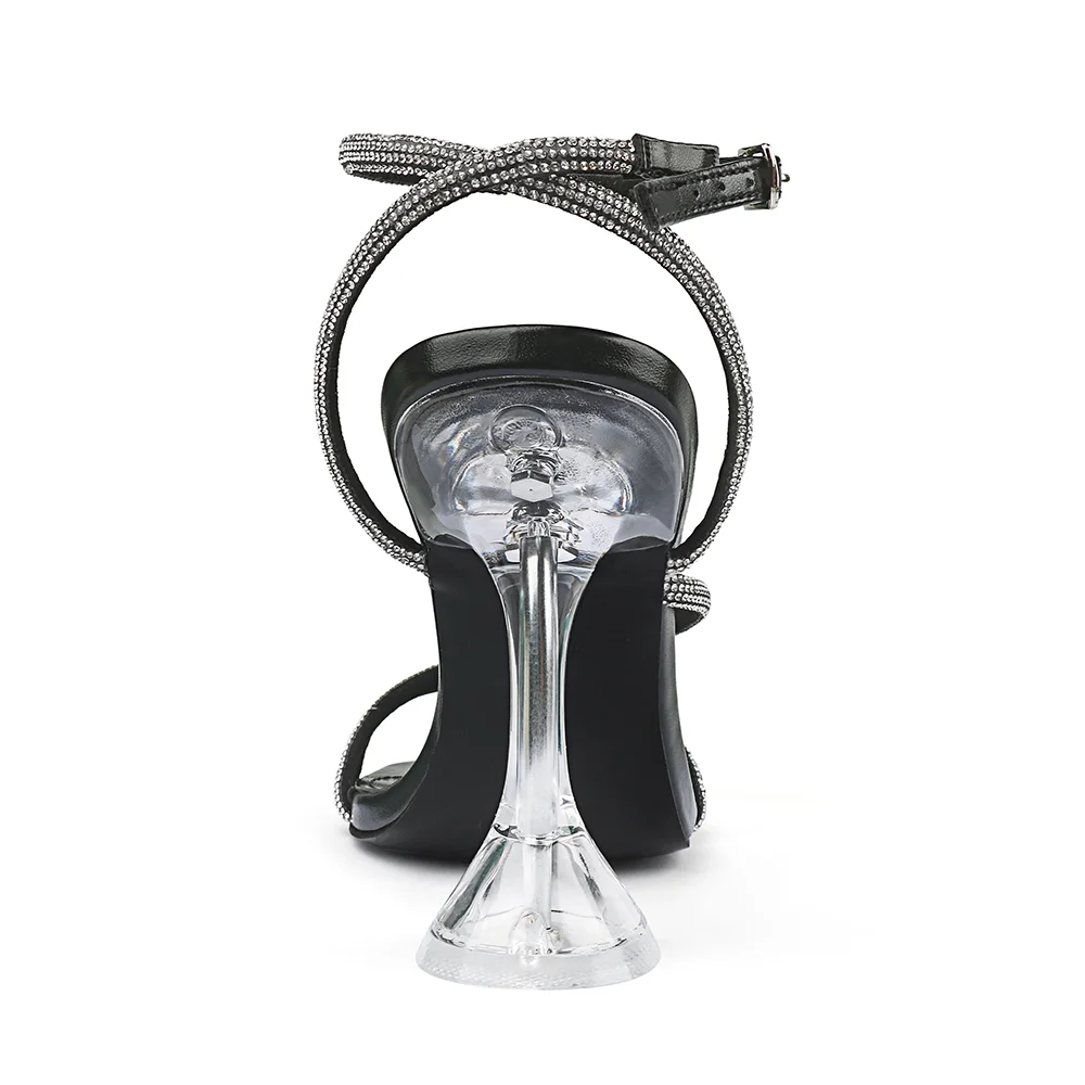 95mm/3.74 inch Women's Rhinestone High Heels Crystal Strappy Heels Square Toe Sandals for Dating Party