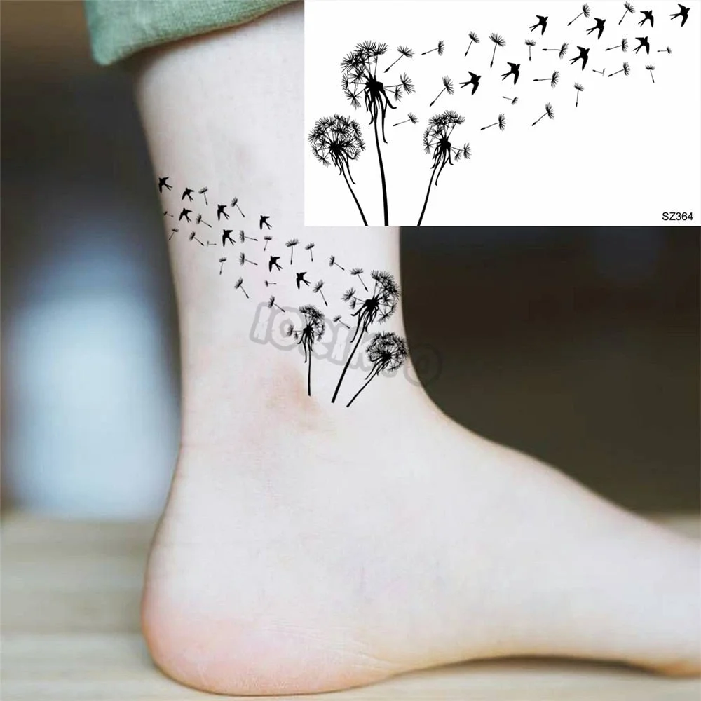 Black Dandelion Temporary Tattoos For Women Girls Realistic Henna Thorn Daisy Fake Tattoo Sticker Waterproof Leg Body Tatoos