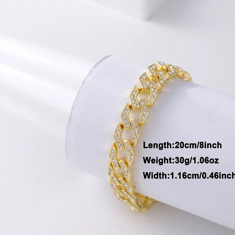 Xiyin Hip Hop Cuban Link Chain Diamond Bracelet Anklet Necklace Men And Women Hiphop Straight