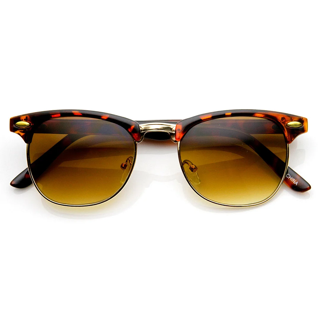 Retro Classic Metal Half Frame Horn Rimmed glasses