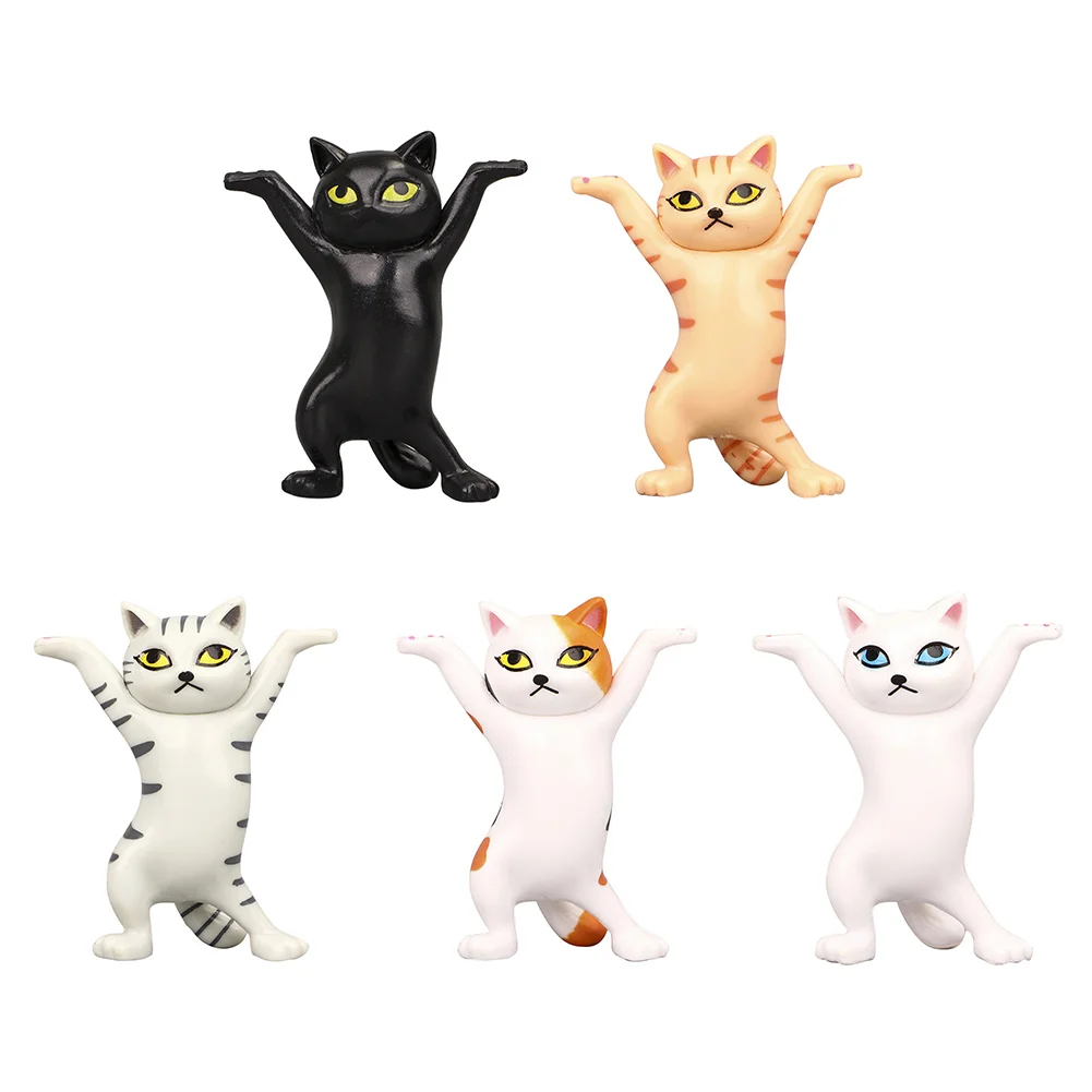 Cartoon Cat Pen Holder Resin Dancing Kitten Sculpture Office Home Decor
