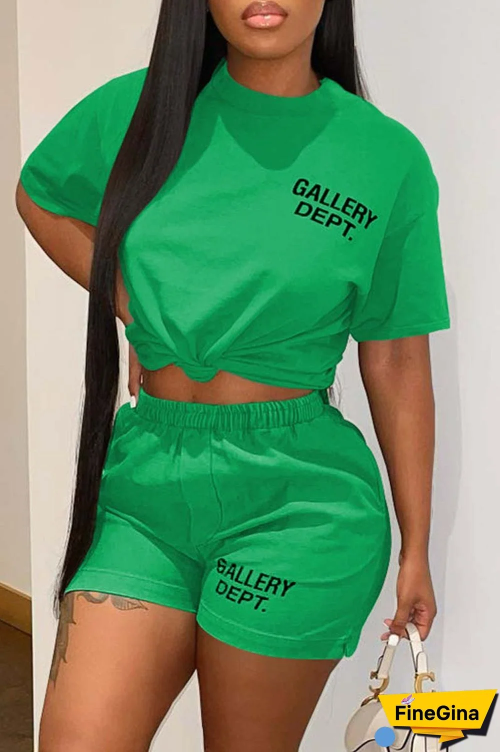 Red Casual Letter Print Basic O Neck Short Sleeve Two Pieces