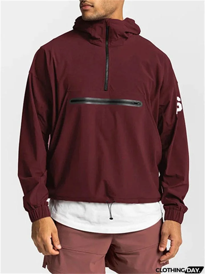 Men's Trendy Half Zip Big Pocket Letter Print Sports Hoodies
