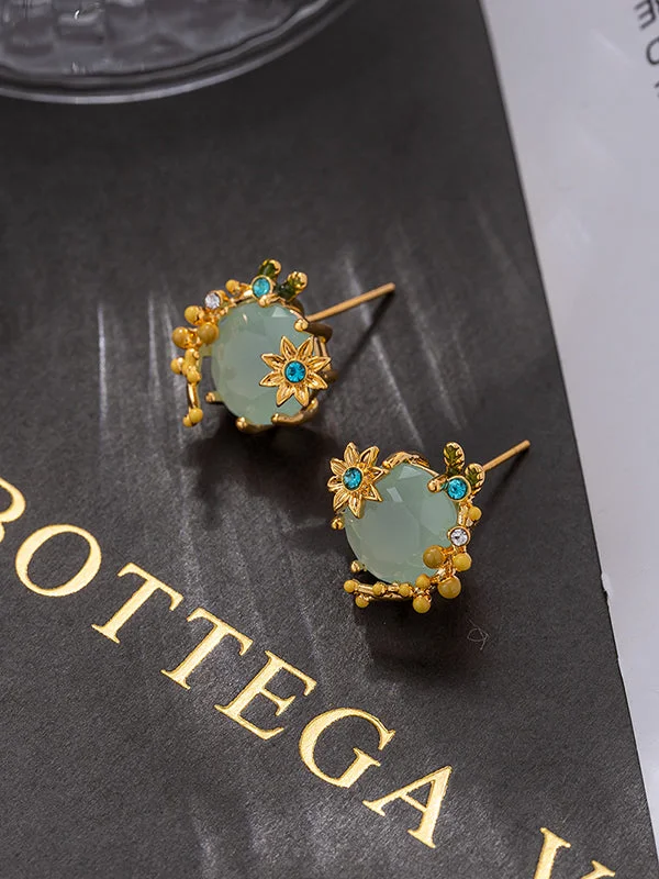 Flower Shape Rhine Stones Earrings Accessories