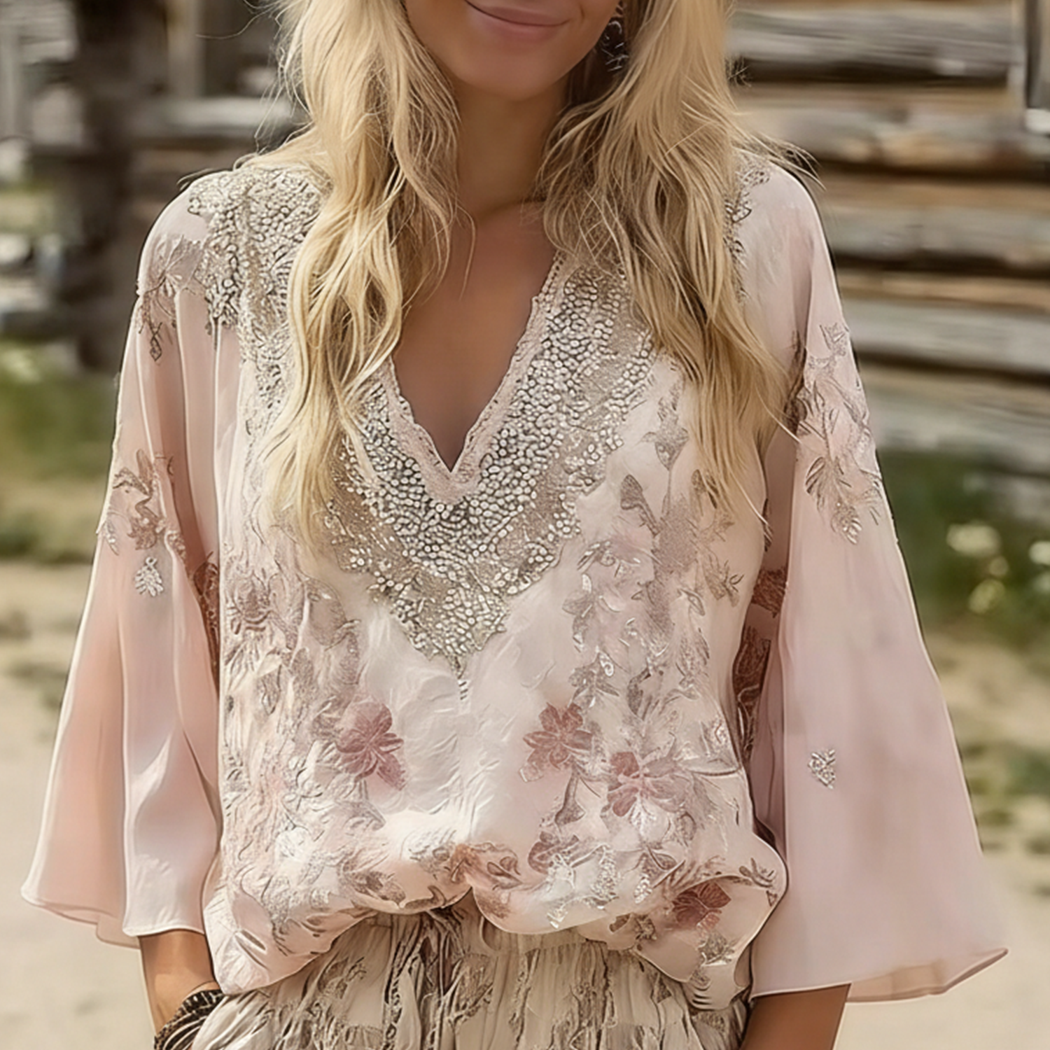 Linen Bohemian Embroidered Top Women's Loose Long Sleeve Peasant Blouse Ethnic Vintage Style Summer Casual Shirt - Helixace