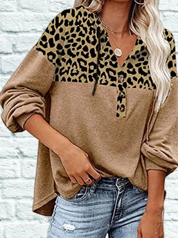 Colorblock Leopard Print Fleece Sweatshirt