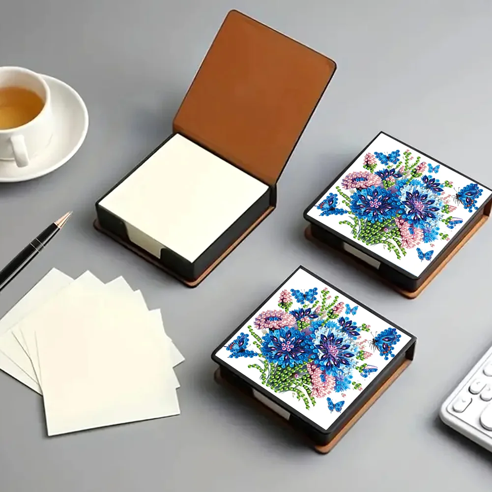 Blue Flowers PU Diamond Painting Notecard Box 5D DIY Diamond Art Note Box