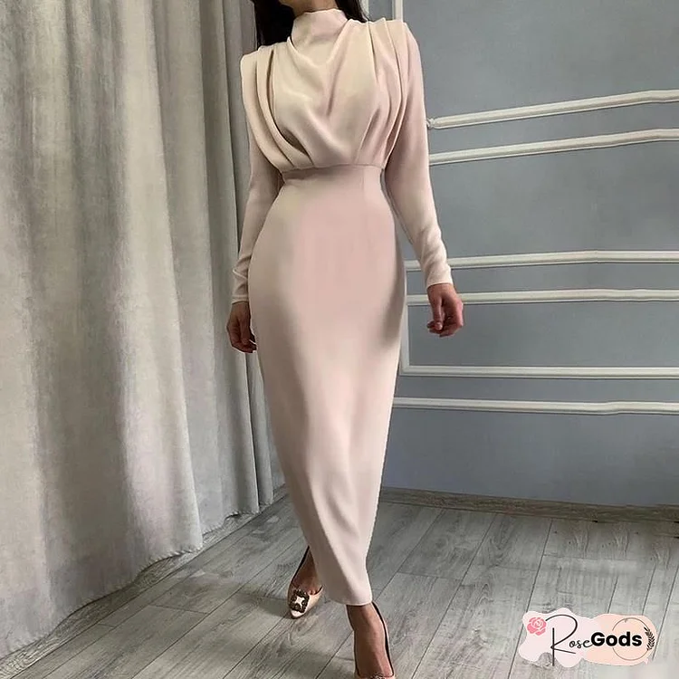 Elegant Plain Long Sleeve Midi Dress