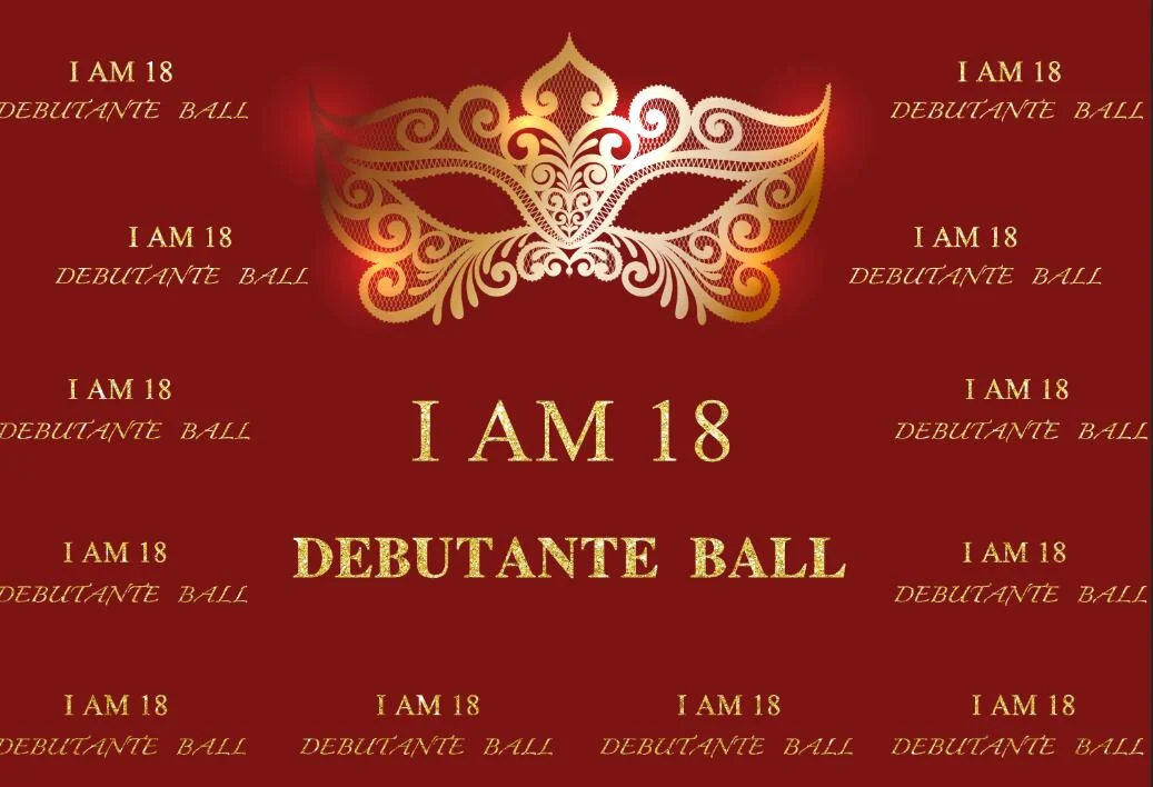 Red And Gold Mask I Am 18th Debutante Ball Happy Birthday Backdrop RedBirdParty