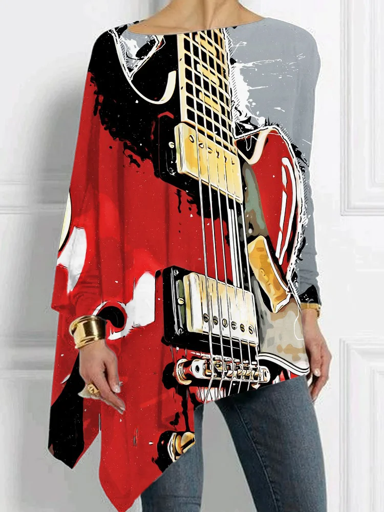 Guitar Music Art Bat Sleeve T Shirt