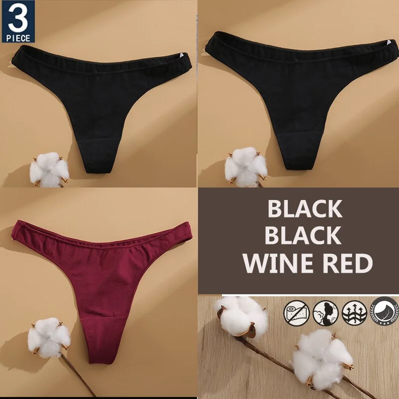 FINETOO 3PCS/Set Cotton Lingerie Women's G-string Underwear 7 Solid Colors Ladies Panties Female Low-Rise Woman's Thong Briefs