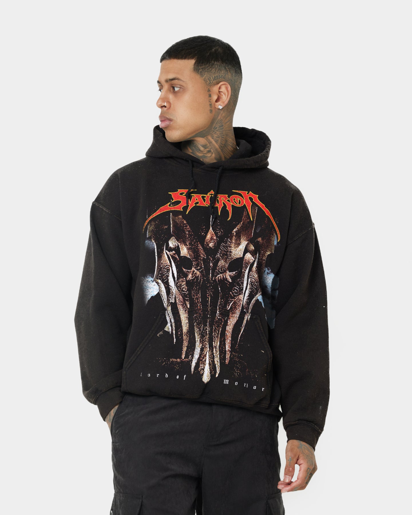 American Thrift X Lord Of The Rings Sauron Vintage Hoodie Washed Black