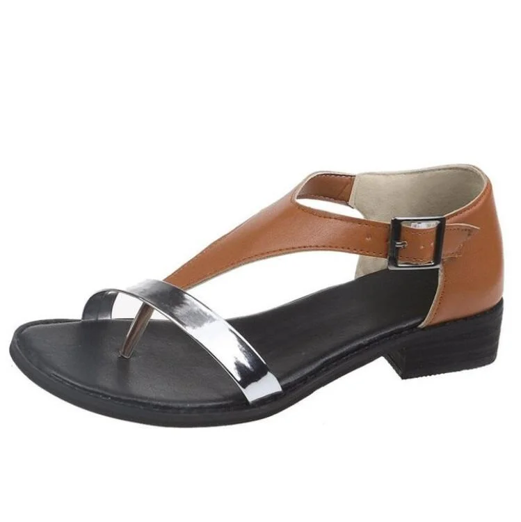 Low Flat Gladiator Sandals Women Leather T-Strap Rome Sandals Cover Heel Buckle Strap Concise Mixed Colors Bohemian Shoes