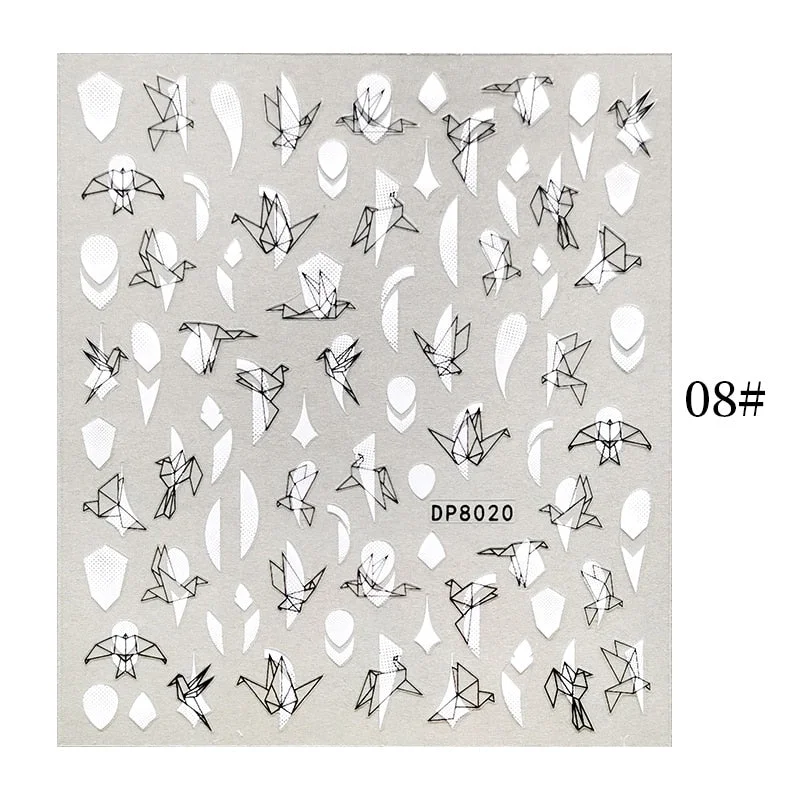 1 Sheet Bronzing Abstract Color Block 3D Nail Sticker Art Letters Design Transfer Sliders Paper DIY Manicuring Wraps