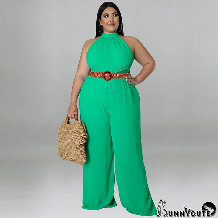 Plus Size Women's Casual Solid Color Belted Jumpsuit