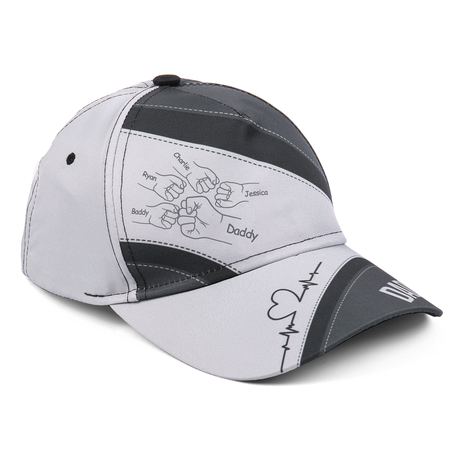 Personalised Fist Bump Classical Baseball Cap Custom 5 Names & 1 Text Snapback Adjustable Gift for Dad/Grandpa/Husband-Jessemade AU