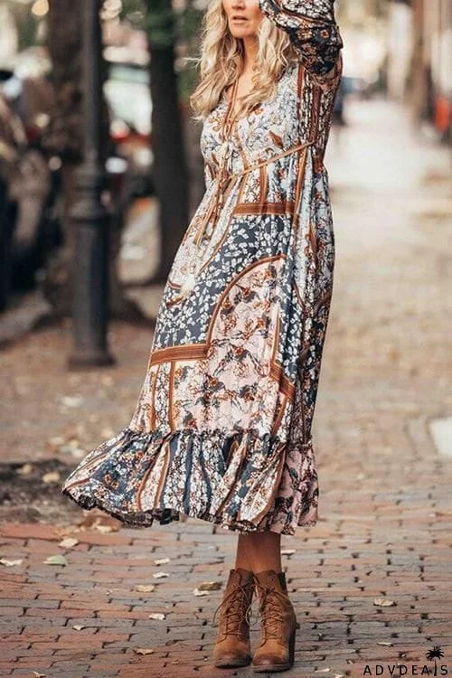 Bohemia Print Long Sleeve Maxi Dress