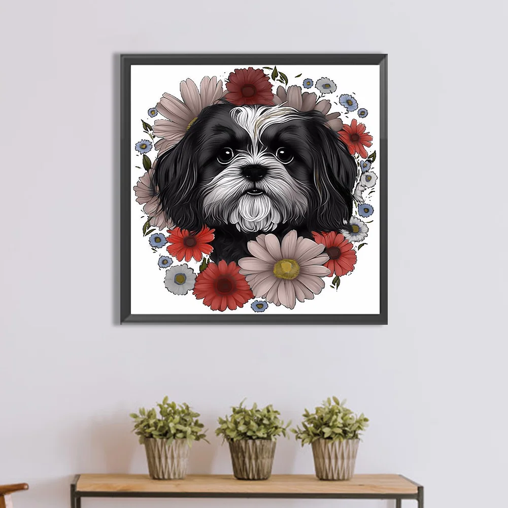 Diamond Painting - Full Round Drill - Flower Dog(Canvas|30*30cm)