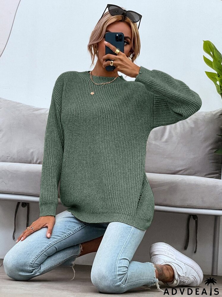 Drop Shoulder Marled Knit Sweater