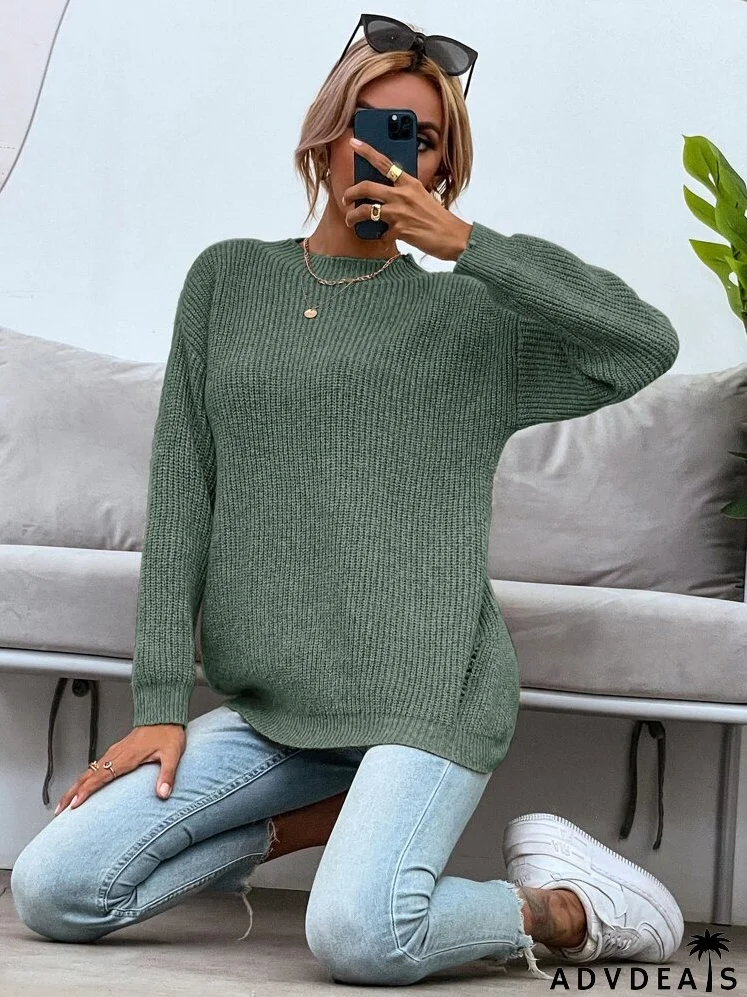 Drop Shoulder Marled Knit Sweater