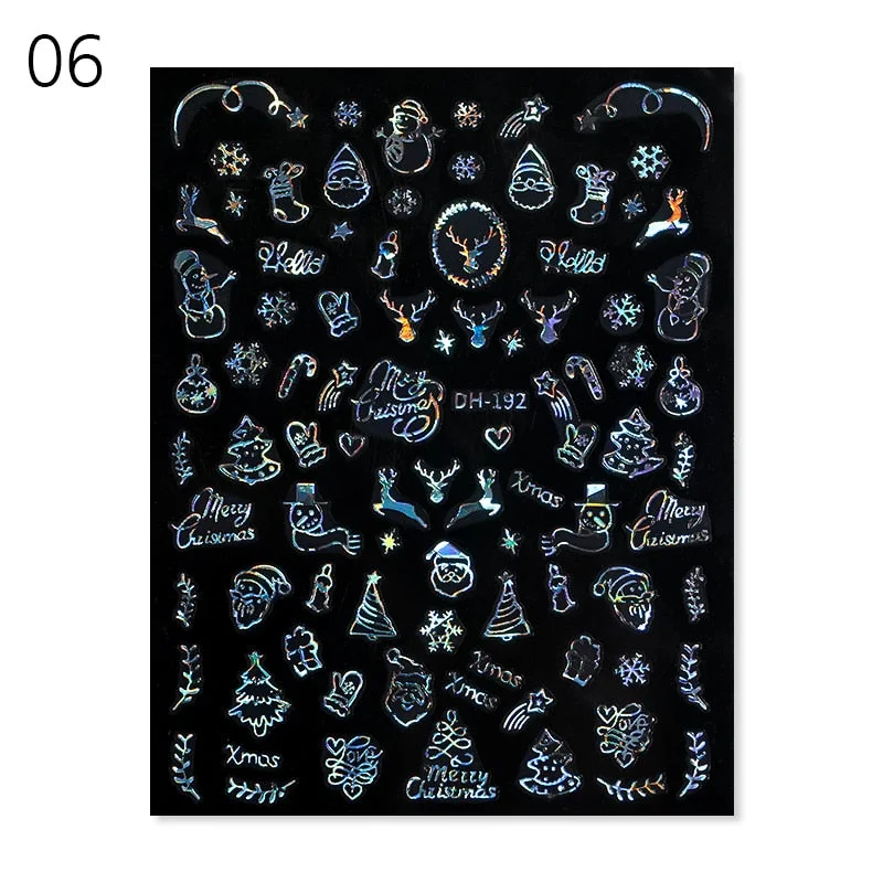 2021 NEW Christmas Slider Nail Art Water Decals Decoration Snowflake Nail Art Sticker DIY Manicures Water Transfer Foil Xmas Gif-Nail Inspo