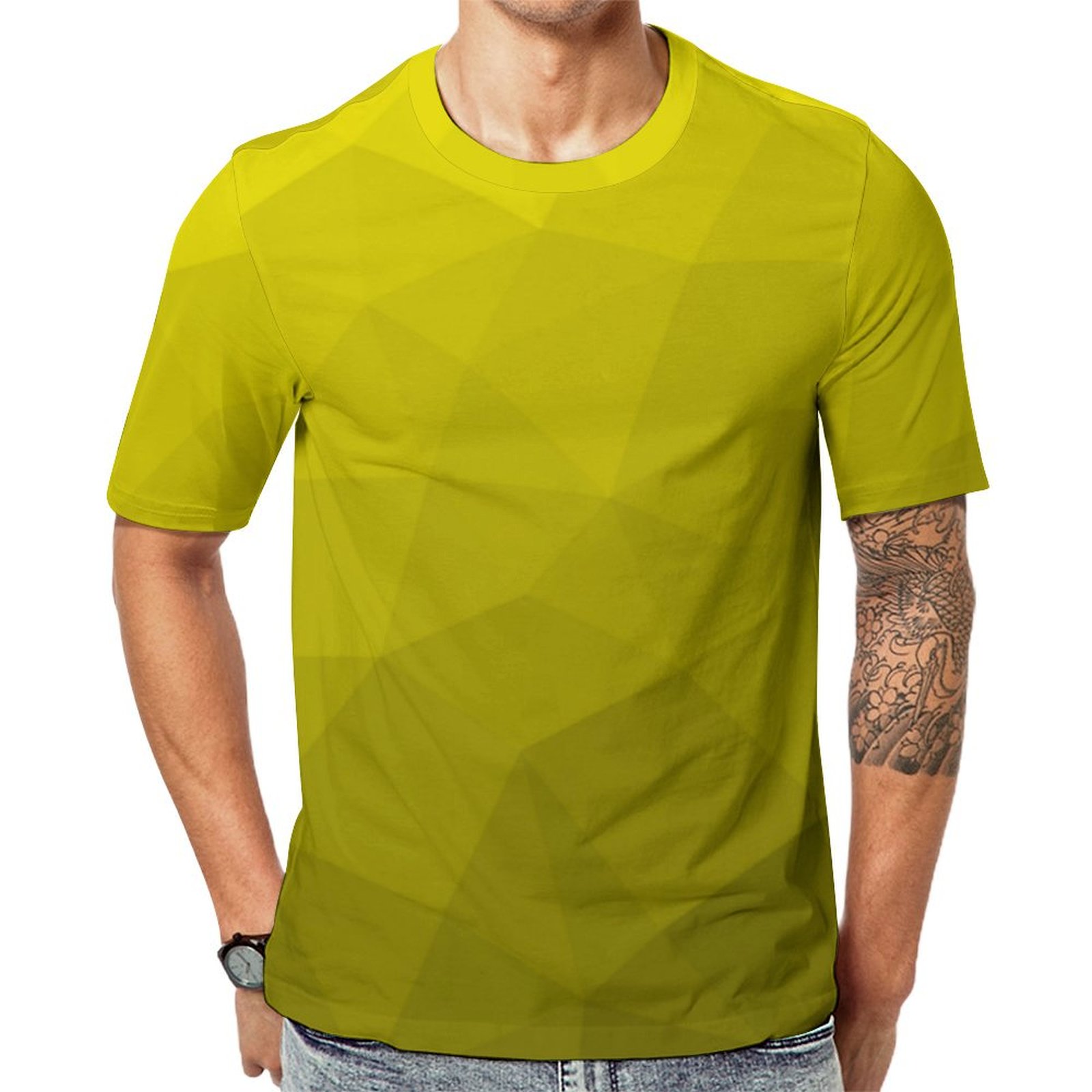 Yellow Dark Ombre Gradient Geometric Mesh  Short Sleeve Print Unisex Tshirt Summer Casual Tees for Men and Women Coolcoshirts
