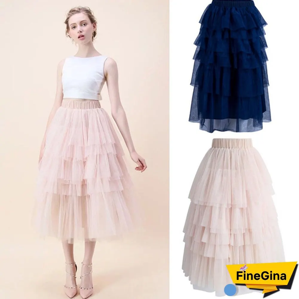 Fashion Summer Women Boho Lace Tiered Ruffle Flower High Waist Beach Long Skirt