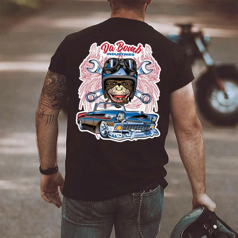 DA BOMB INDUSTRIES Helmet Chimpanzee&Classic Car Print Men's T-shirt