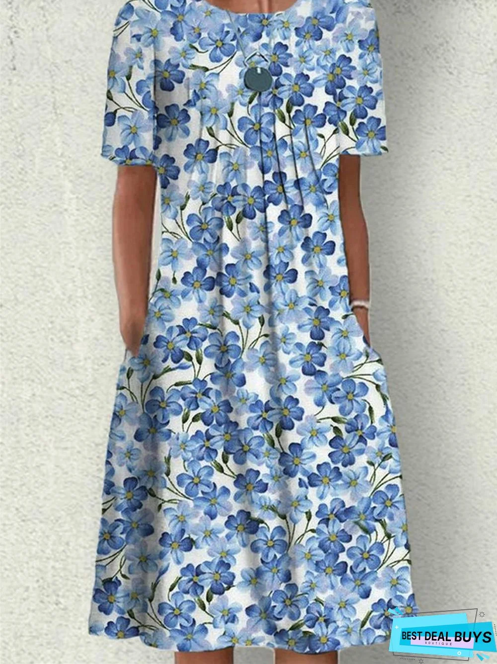 Casual Flower Round Neck Medium Length Straight Dress
