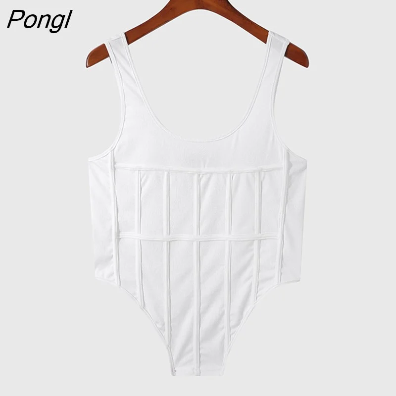 Pongl Men Tank Tops Solid Color Sleeveless Sexy Striped Vacation Skinny Casual Irregular Vests Streetwear Men Clothing S-5XL INCERUN