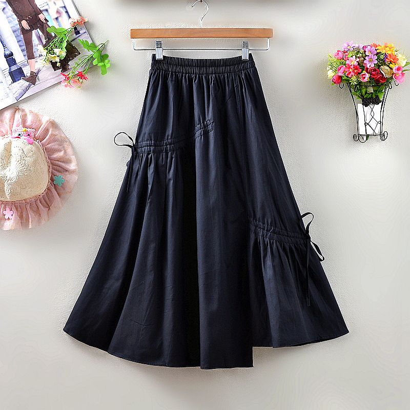 Full Contrast Solid Drawcord Irregular Swing Slim Fit Pleated Skirt