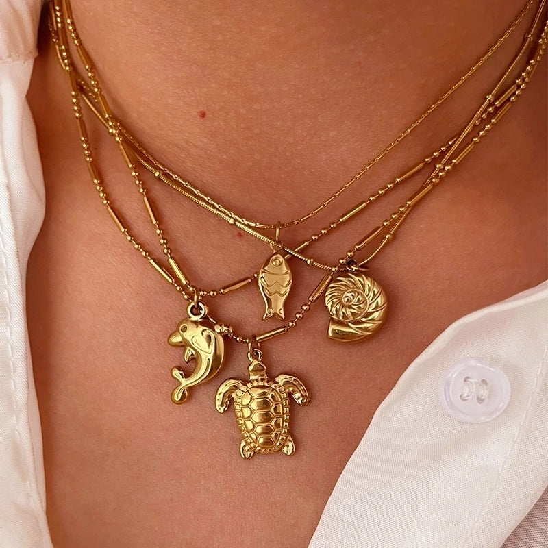 Beach Minimalist Conch Dolphin Fish 316L Stainless Steel  18K Gold Plated Stainless Steel Necklaces