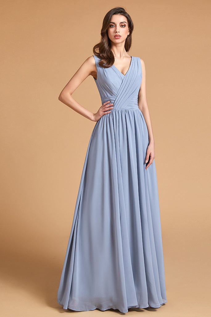 Oknass Sleeveless Bridesmaid Dress Dusty Blue With Slit