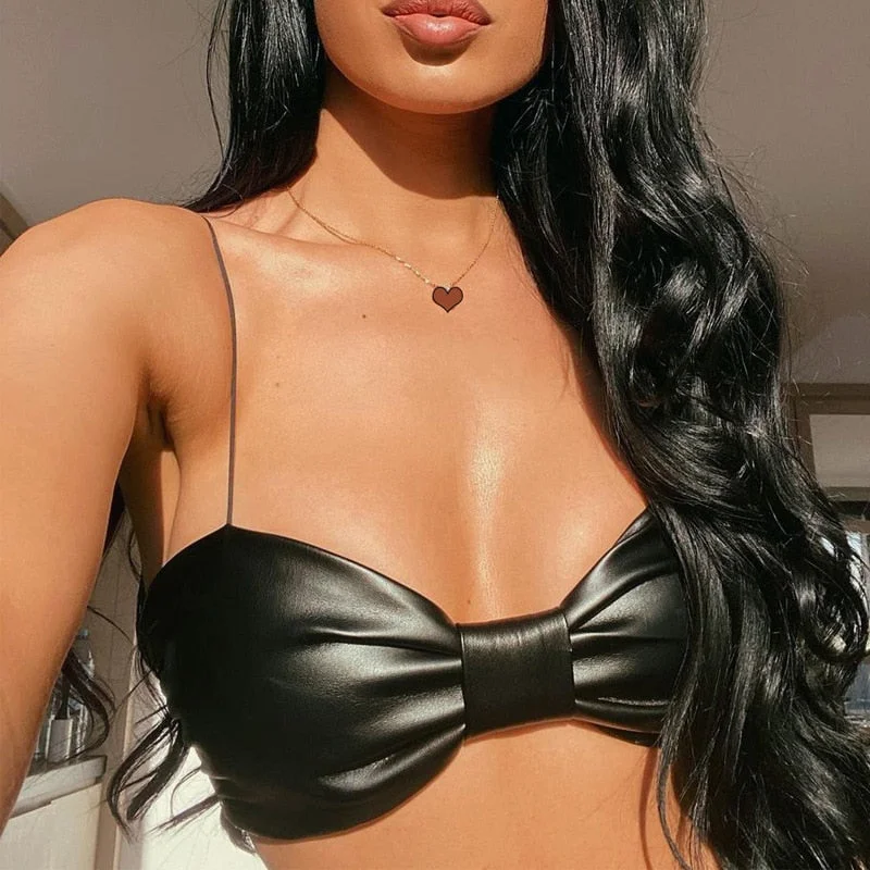 Billlnai  2023 For Summer  Sexy Backless Bottoming PU Sling Corset Top Black Tank Tops Cropped Casual Party Women's Clothing Tshirt Tees