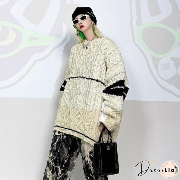 Women Casual Winter New Fashion Minority Contrast Color Sleeve Street All-match