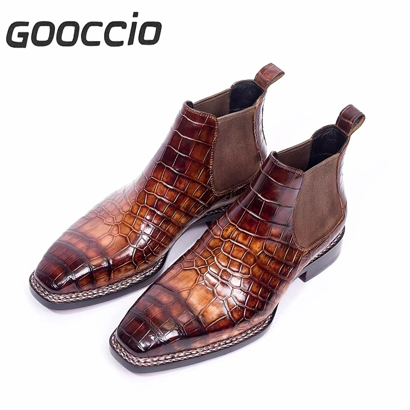 MY214 Crocodile Leather Dress Boots/Chelsea Boots For Men GOOCCIO   